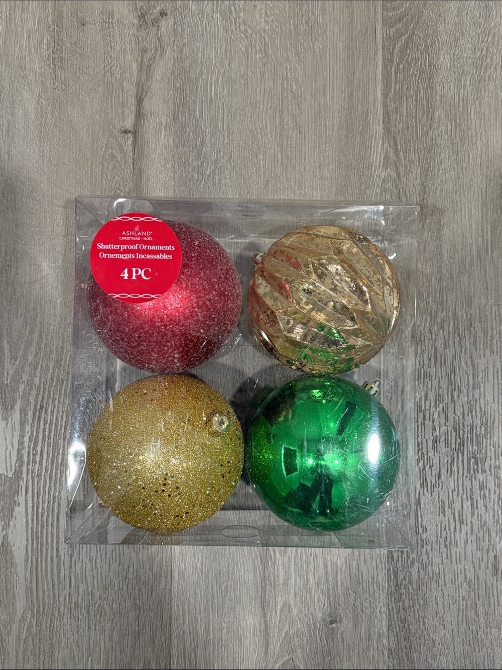Holiday Shatterproof Ornament Set - Red, Gold, Green - 4 Pc
